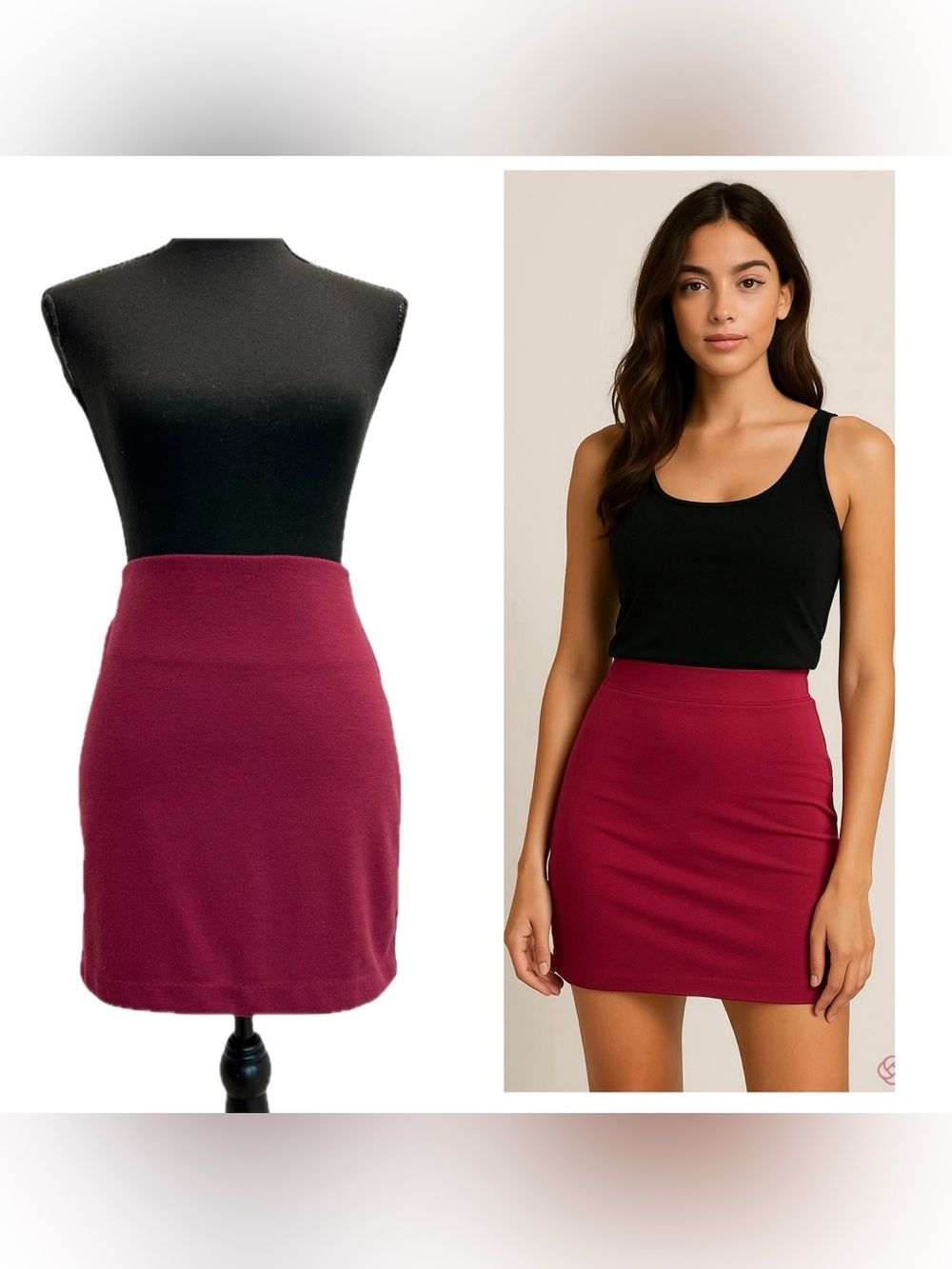 Women's High-Rise Maroon Pencil Mini Skirt
